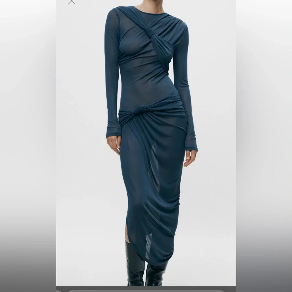 ZARA Collection Knotted Asymmetric Dress Size-L - Picture 2 of 13